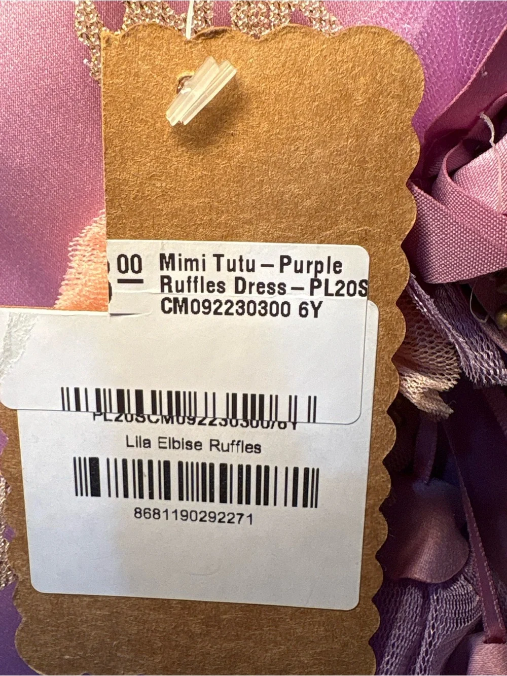 Mimi Tutu Party Dress Lila Elbise Ruffles Lavender & Peach W/Flowers Size 6 NWT